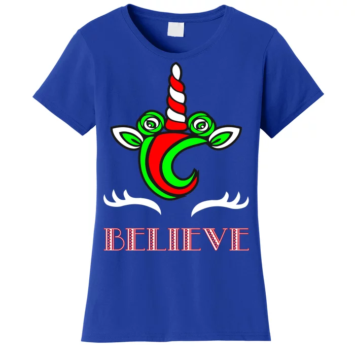 Believe Unicorn Christmas Women's T-Shirt