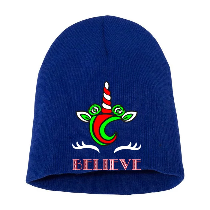 Believe Unicorn Christmas Short Acrylic Beanie