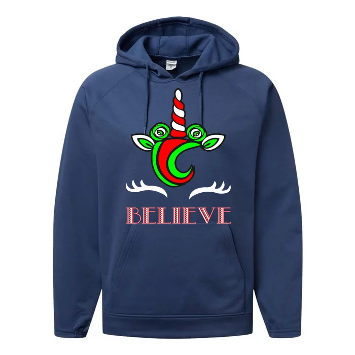 Believe Unicorn Christmas Performance Fleece Hoodie