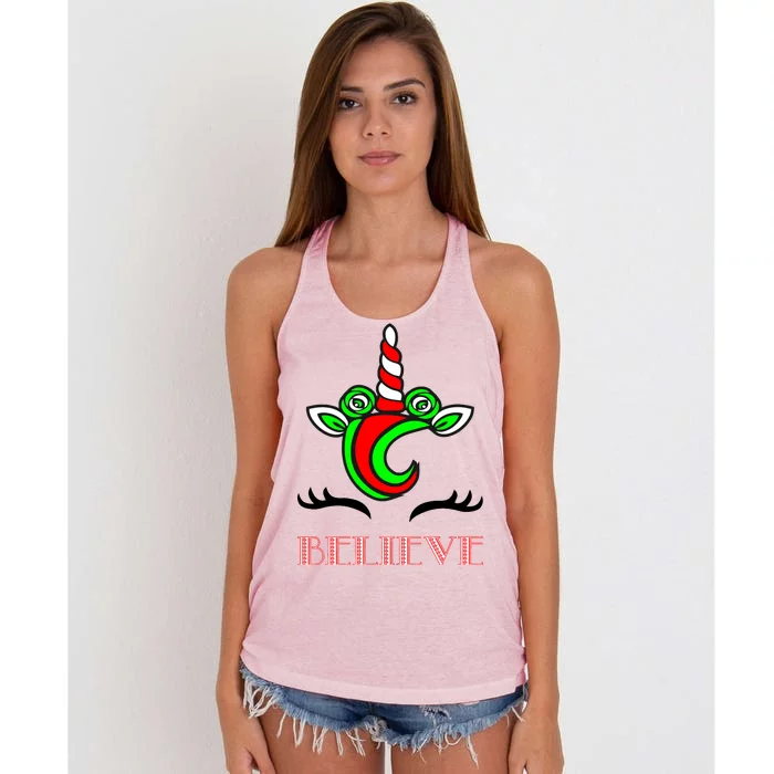 Believe Unicorn Christmas Women's Knotted Racerback Tank