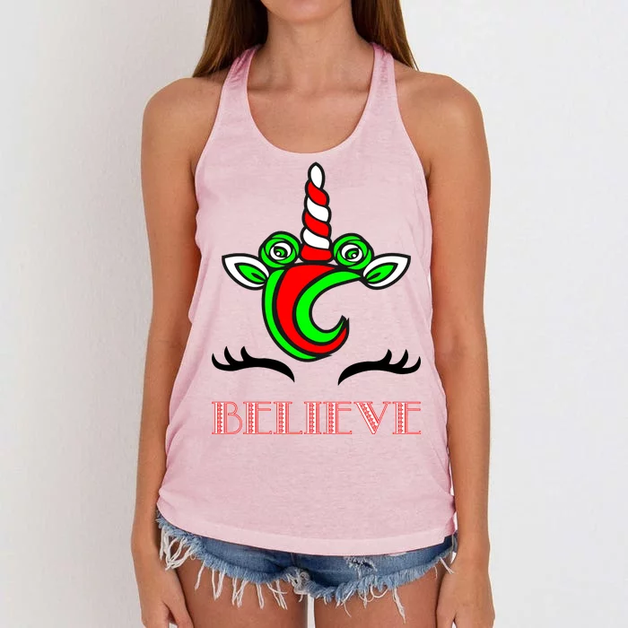 Believe Unicorn Christmas Women's Knotted Racerback Tank