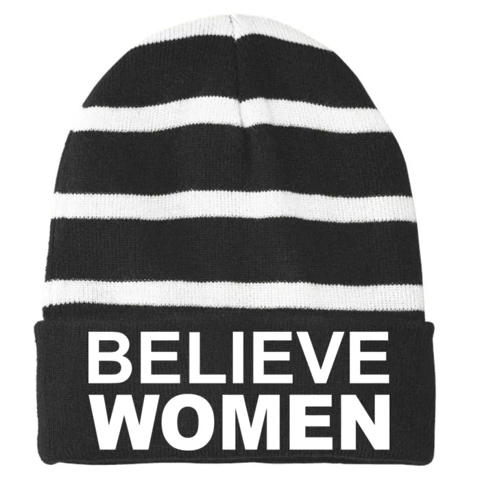 Believe Women Striped Beanie with Solid Band