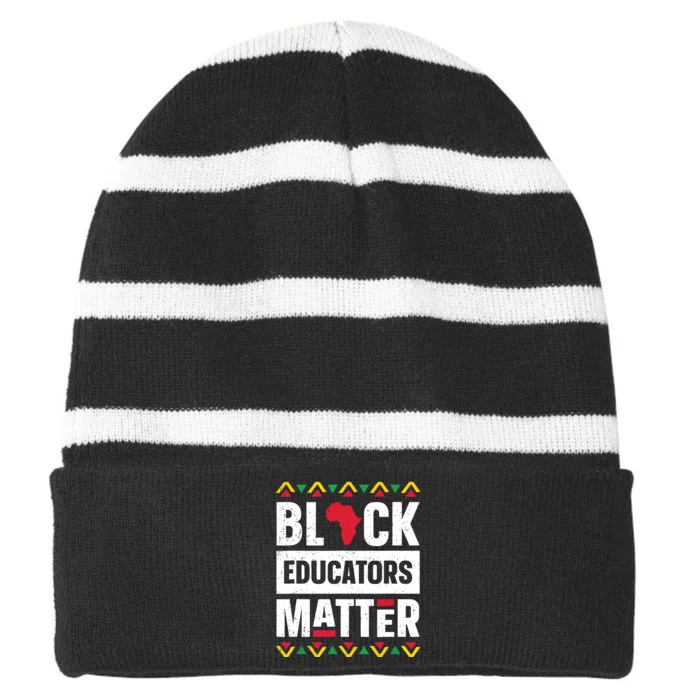 Black Educators Matter Teacher Black History Month Striped Beanie with Solid Band