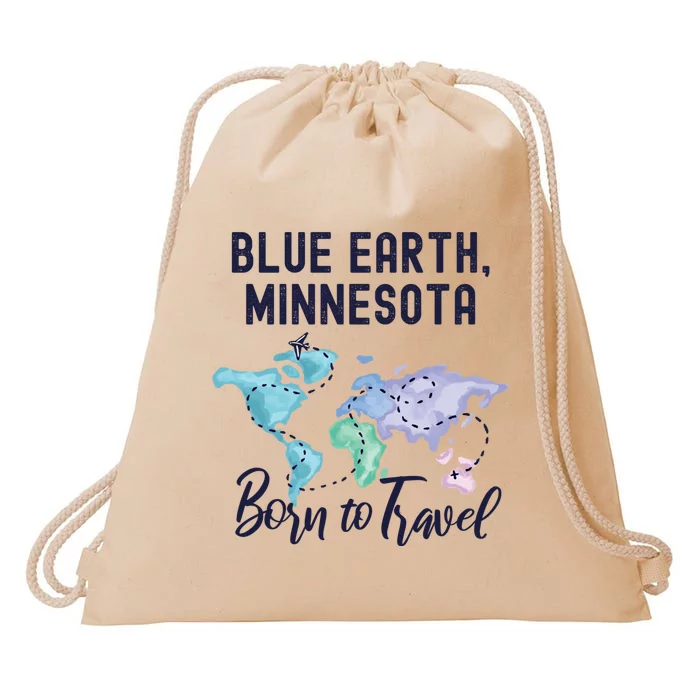 Blue Earth Minnesota Born To Travel World Explorer Gift Drawstring Bag