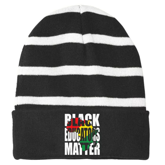 Black Educators Matter Patriotic African American Teacher Striped Beanie with Solid Band