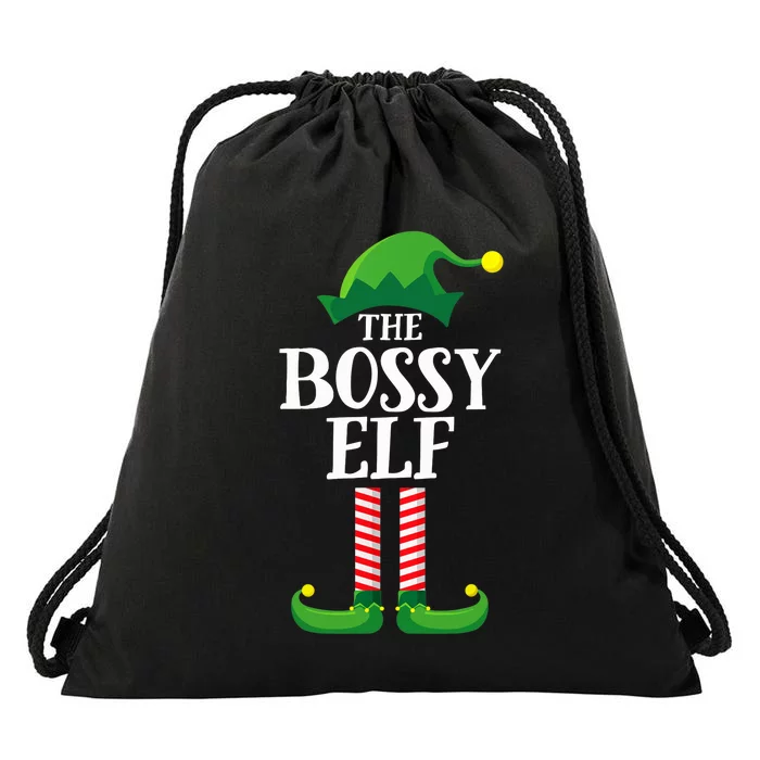 Bossy Elf Matching Family Group Christmas Party Drawstring Bag