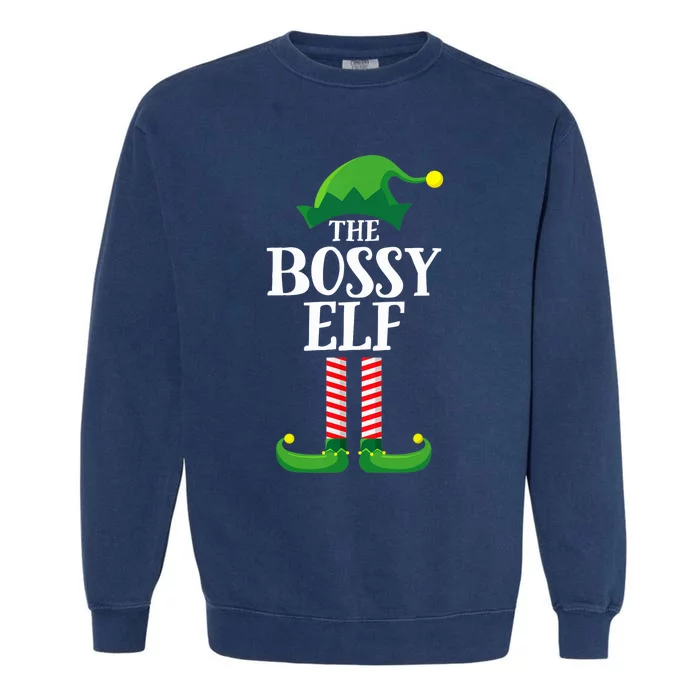 Bossy Elf Matching Family Group Christmas Party Garment-Dyed Sweatshirt