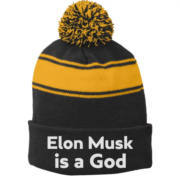 Biden Elon Musk Is A God Stripe Pom Pom Beanie