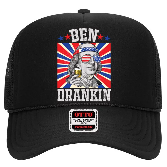 Ben Drankin 4th Of July Patriotic America High Crown Mesh Trucker Hat