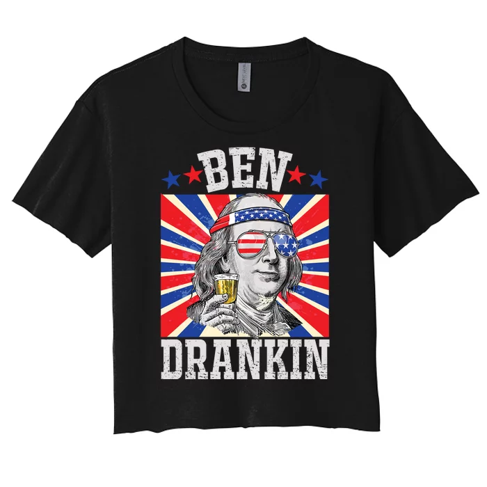 Ben Drankin 4th Of July Patriotic America Women's Crop Top Tee