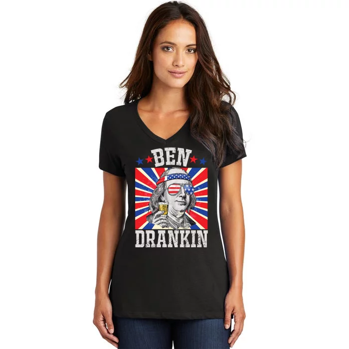 Ben Drankin 4th Of July Patriotic America Women's V-Neck T-Shirt