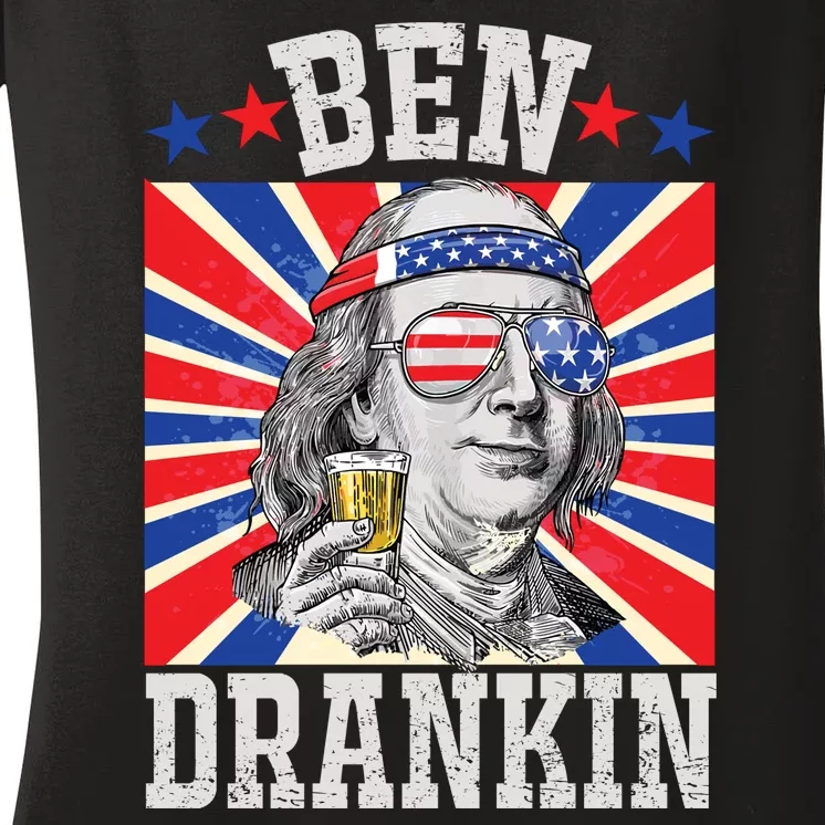 Ben Drankin 4th Of July Patriotic America Women's V-Neck T-Shirt