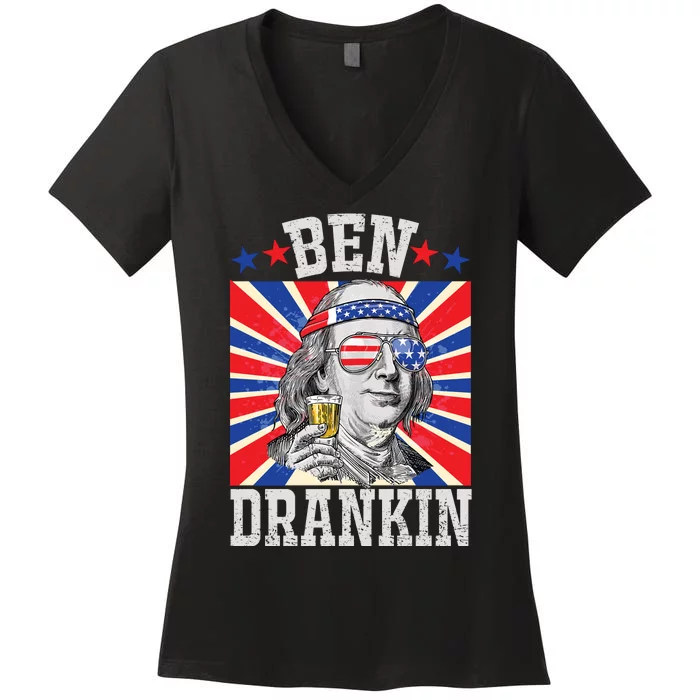 Ben Drankin 4th Of July Patriotic America Women's V-Neck T-Shirt