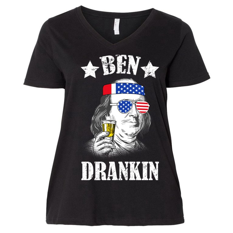 Ben Drankin USA Patriotic Women's V-Neck Plus Size T-Shirt