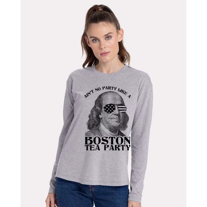 Ben Franklin Boston Tea Party Womens Cotton Relaxed Long Sleeve T-Shirt