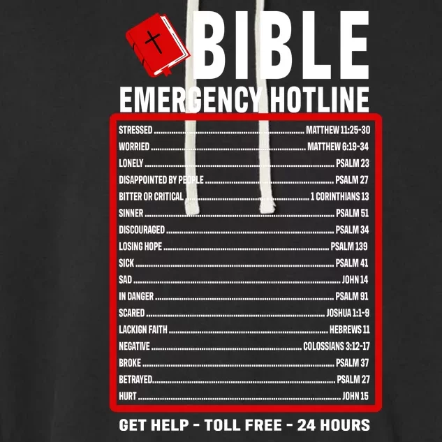 Bible Emergency Numbers Funny Christian Bible & Jesus Quotes Garment-Dyed Fleece Hoodie