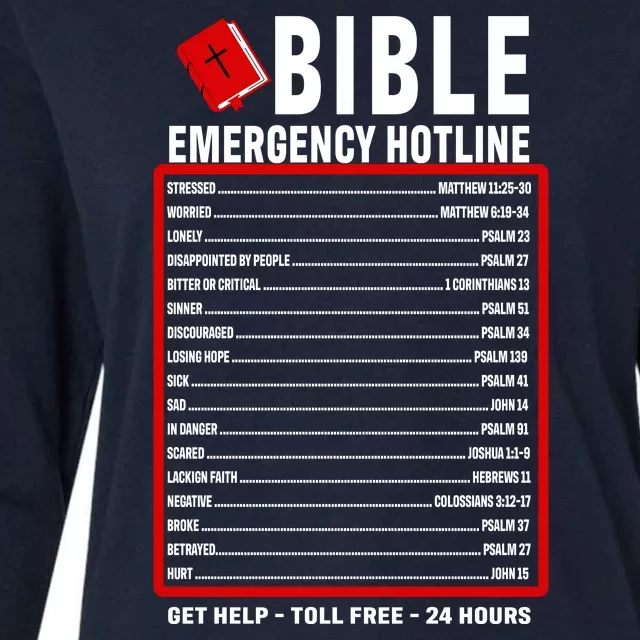 Bible Emergency Numbers Funny Christian Bible & Jesus Quotes Womens Cotton Relaxed Long Sleeve T-Shirt