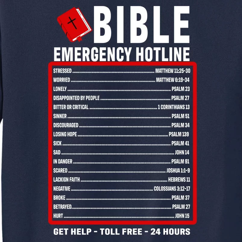 Bible Emergency Numbers Funny Christian Bible & Jesus Quotes Tall Sweatshirt