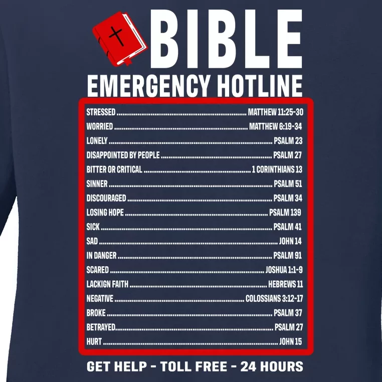 Bible Emergency Numbers Funny Christian Bible & Jesus Quotes Ladies Long Sleeve Shirt