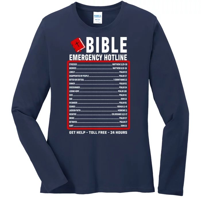 Bible Emergency Numbers Funny Christian Bible & Jesus Quotes Ladies Long Sleeve Shirt