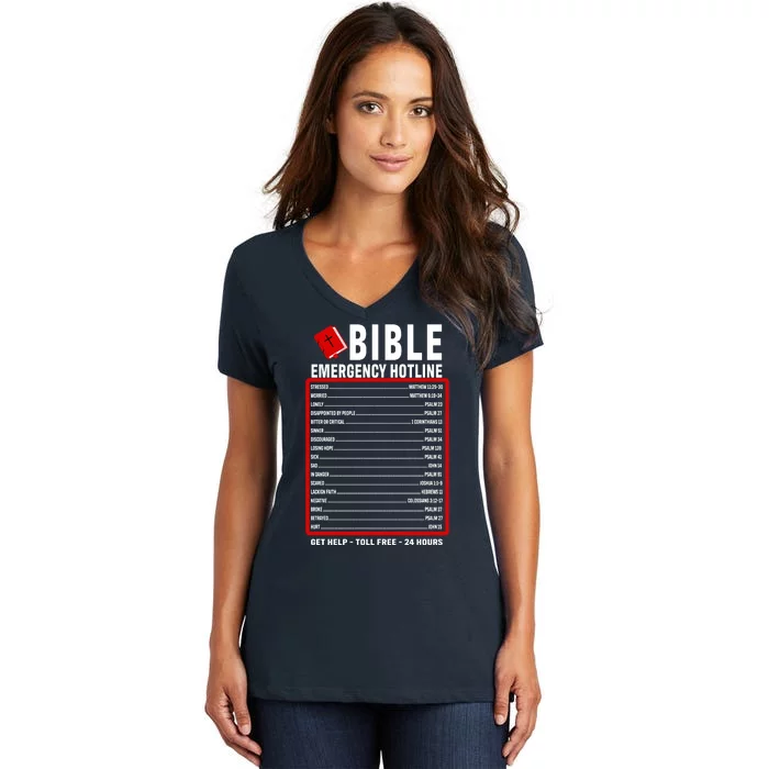 Bible Emergency Numbers Funny Christian Bible & Jesus Quotes Women's V-Neck T-Shirt