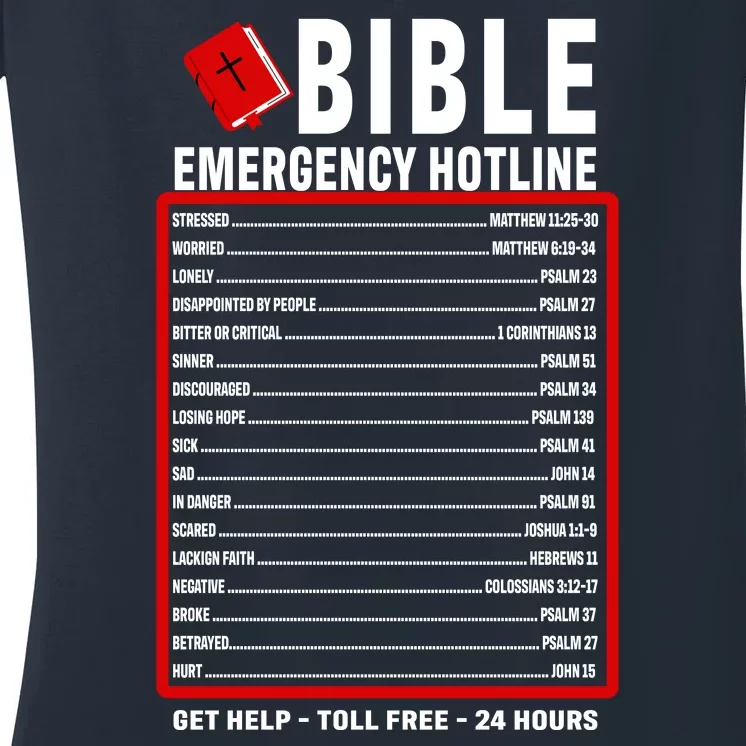 Bible Emergency Numbers Funny Christian Bible & Jesus Quotes Women's V-Neck T-Shirt