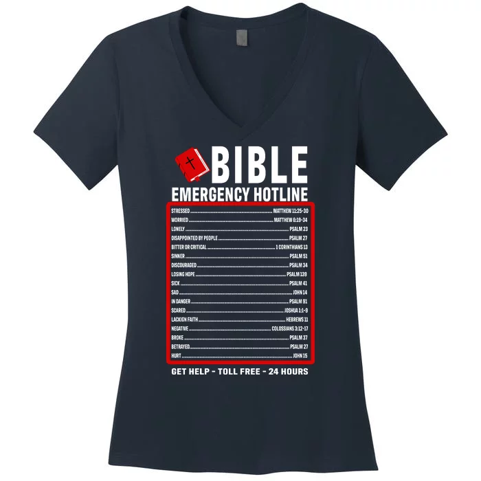 Bible Emergency Numbers Funny Christian Bible & Jesus Quotes Women's V-Neck T-Shirt