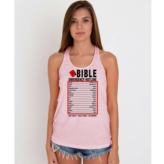 Bible Emergency Numbers Funny Christian Bible & Jesus Quotes Women's Knotted Racerback Tank