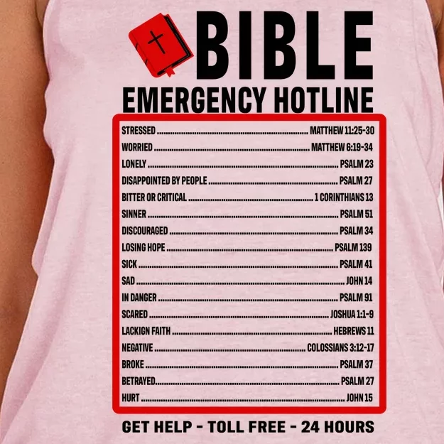 Bible Emergency Numbers Funny Christian Bible & Jesus Quotes Women's Knotted Racerback Tank