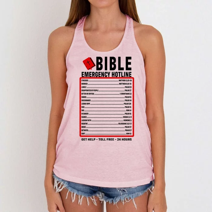 Bible Emergency Numbers Funny Christian Bible & Jesus Quotes Women's Knotted Racerback Tank