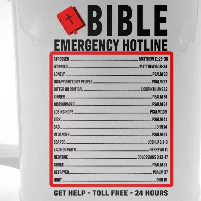 Bible Emergency Numbers Funny Christian Bible & Jesus Quotes Front & Back Beer Stein