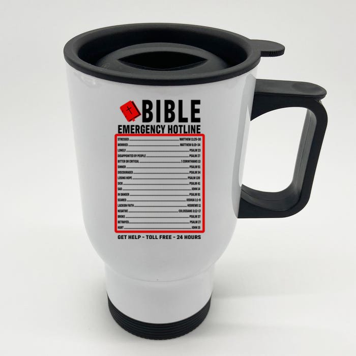 Bible Emergency Numbers Funny Christian Bible & Jesus Quotes Front & Back Stainless Steel Travel Mug