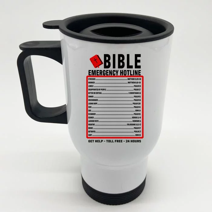 Bible Emergency Numbers Funny Christian Bible & Jesus Quotes Front & Back Stainless Steel Travel Mug