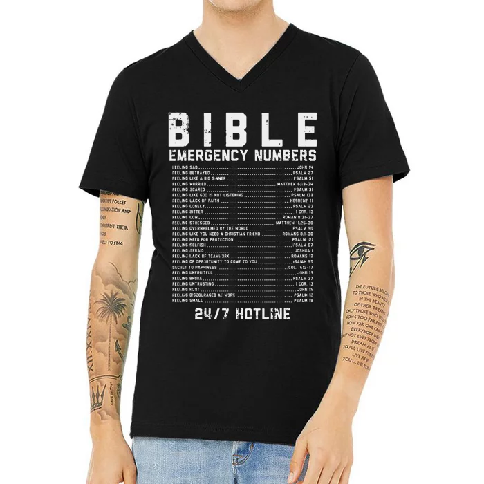 Bible Emergency Numbers Verse God Jesus Faith Christian Gift V-Neck T-Shirt