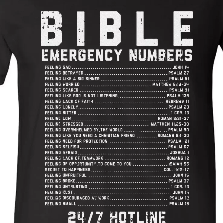 Bible Emergency Numbers Verse God Jesus Faith Christian Gift V-Neck T-Shirt