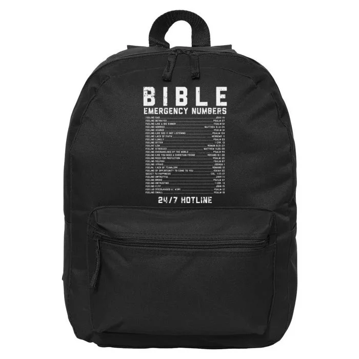 Bible Emergency Numbers Verse God Jesus Faith Christian Gift 16 in Basic Backpack