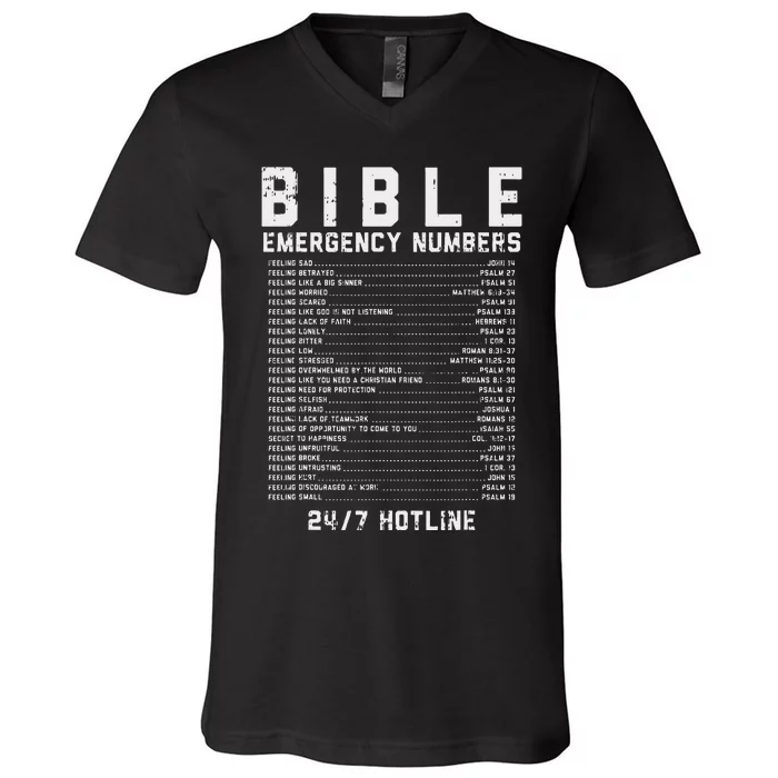 Bible Emergency Numbers Verse God Jesus Faith Christian Gift V-Neck T-Shirt