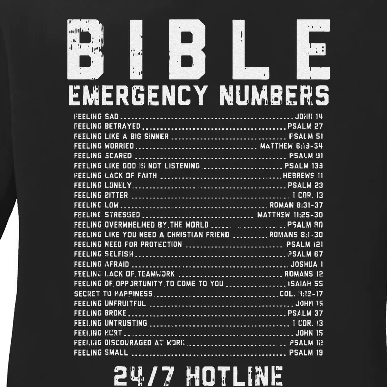 Bible Emergency Numbers Verse God Jesus Faith Christian Gift Ladies Long Sleeve Shirt