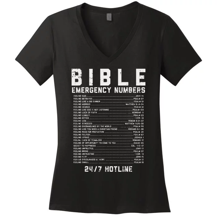 Bible Emergency Numbers Verse God Jesus Faith Christian Gift Women's V-Neck T-Shirt