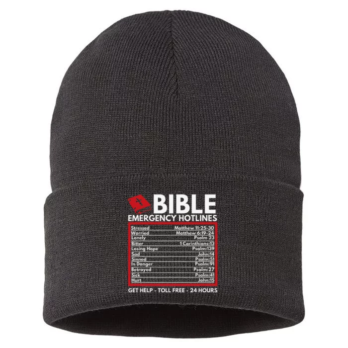 Bible Emergency Numbers Funny Christian Bible & Jesus Sustainable Knit Beanie