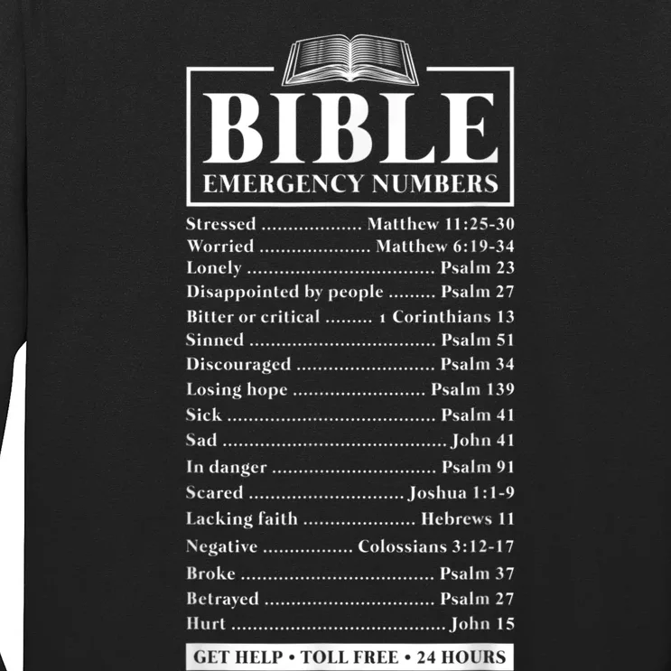 Bible Emergency Numbers Hotline Christian Verses Scriptures Long Sleeve Shirt