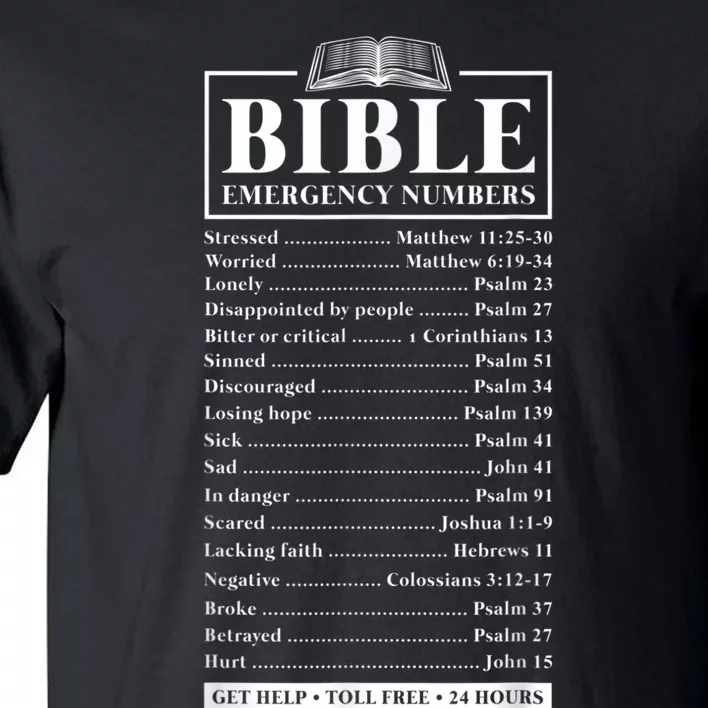 Bible Emergency Numbers Hotline Christian Verses Scriptures Tall T-Shirt