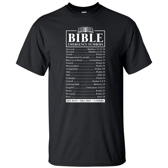 Bible Emergency Numbers Hotline Christian Verses Scriptures Tall T-Shirt