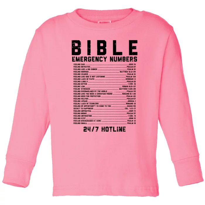 Bible Emergency Numbers Verse God Jesus Faith Christian Gift Toddler Long Sleeve Shirt