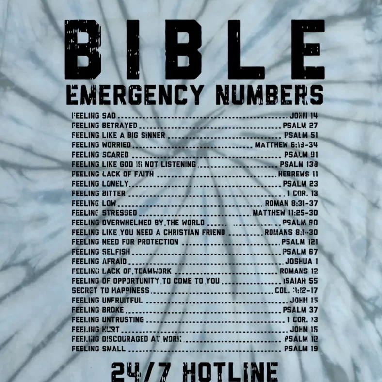 Bible Emergency Numbers Verse God Jesus Faith Christian Gift Tie-Dye T-Shirt