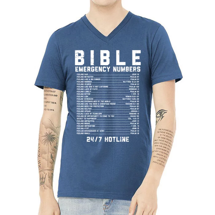 Bible Emergency Numbers Verse God Jesus Faith Christian Gift V-Neck T-Shirt