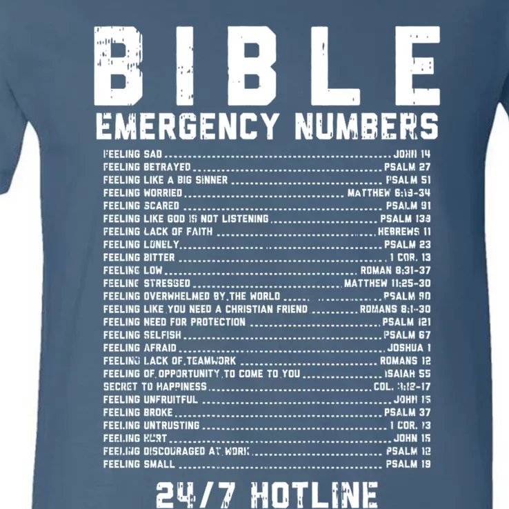 Bible Emergency Numbers Verse God Jesus Faith Christian Gift V-Neck T-Shirt