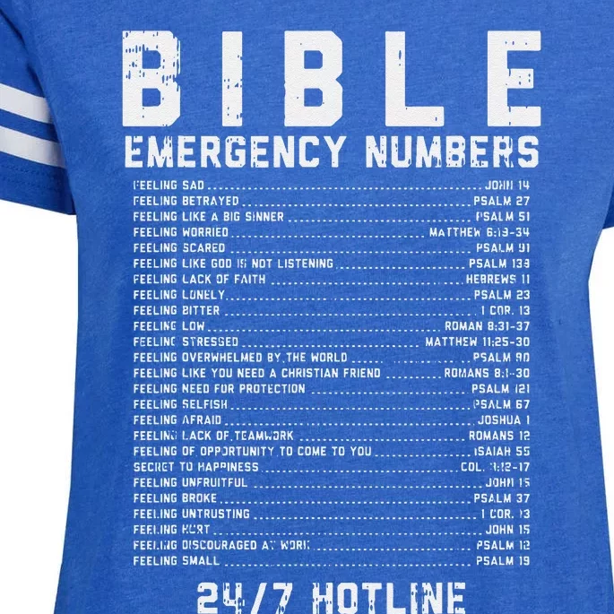 Bible Emergency Numbers Verse God Jesus Faith Christian Gift Enza Ladies Jersey Football T-Shirt