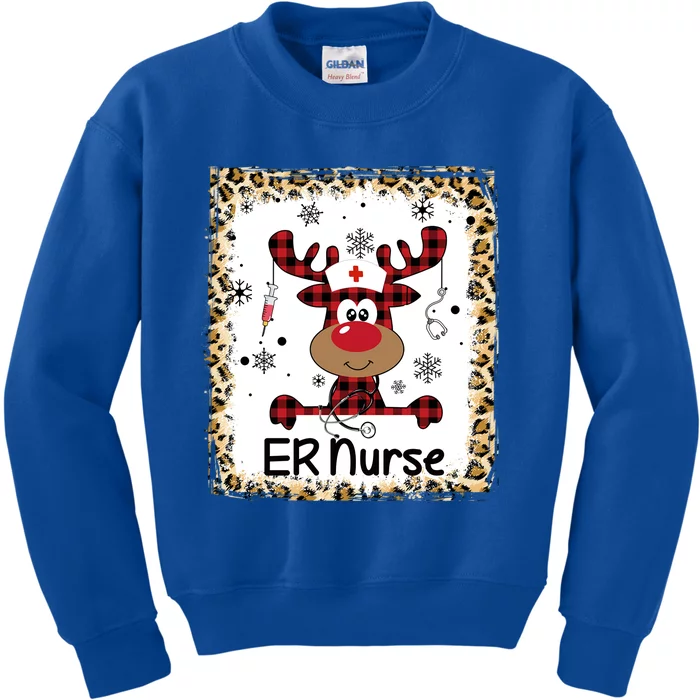 Bleached Er Nurse Reindeer Christmas Pajama Emergency Room Gift Kids Sweatshirt