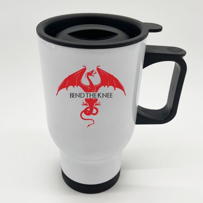 Bend The Knee Fantasy Dragon Front & Back Stainless Steel Travel Mug